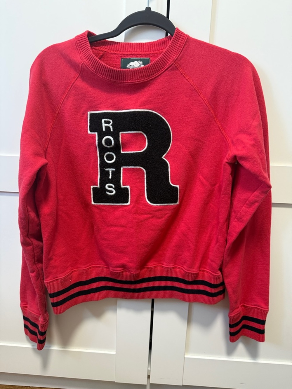 Roots Red Crewneck with Black 'R' Applique
